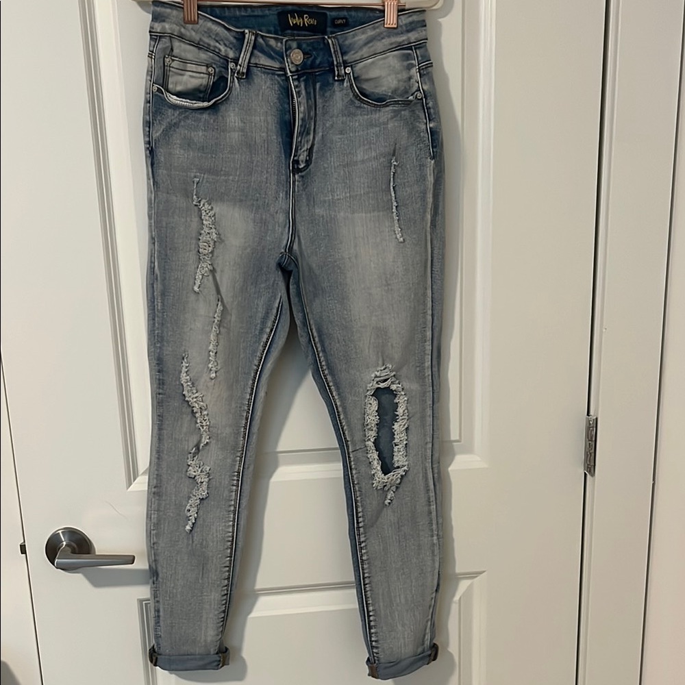 High-Rise Distressed Skinny Jeans - Light Gray